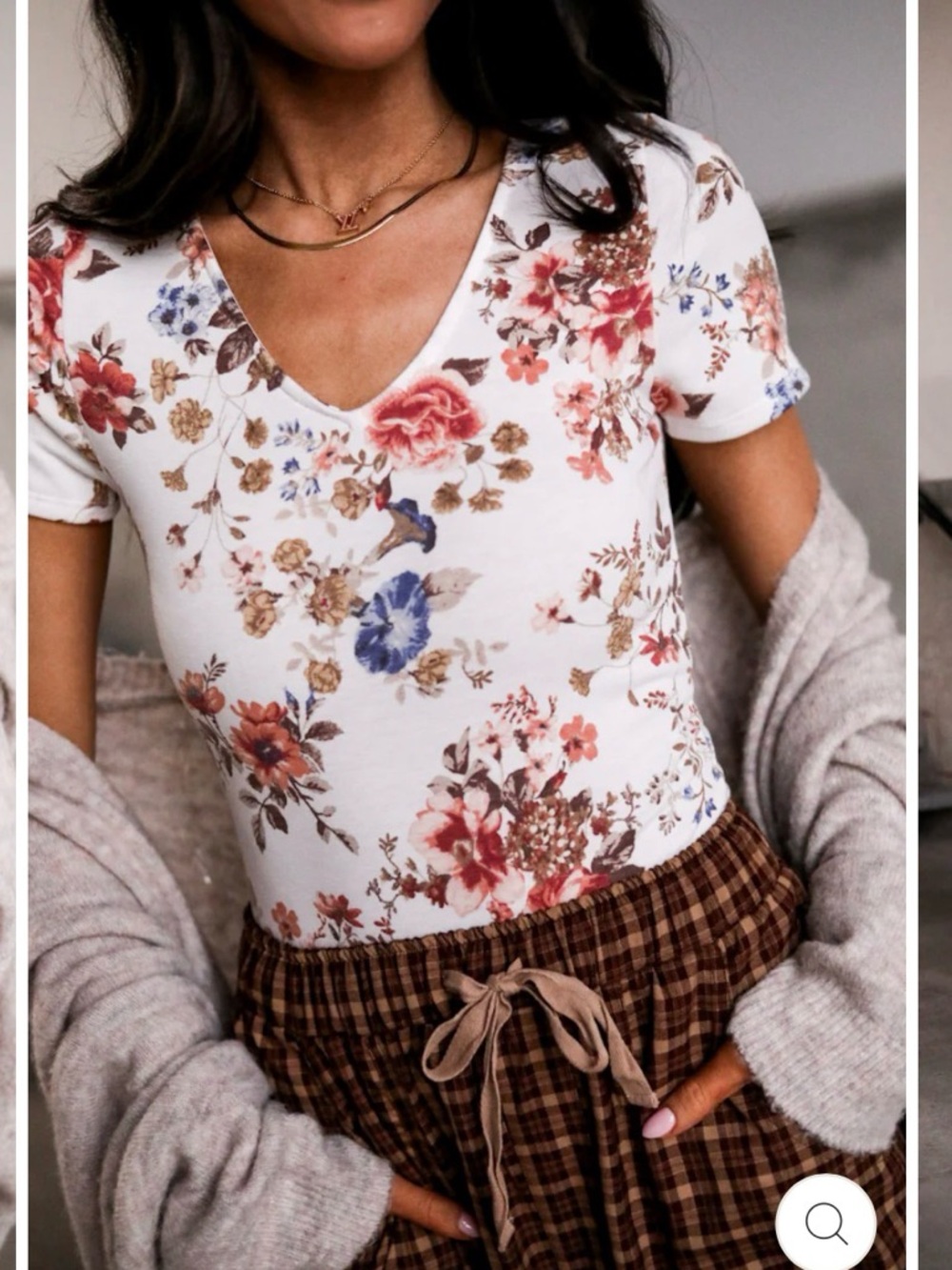 Ampersand Ave Floral V-Neck Short Sleeve Bodysuit - Cream